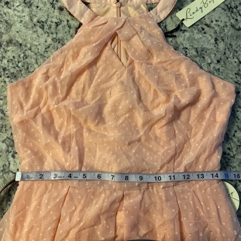 NWT Lindy Bop Cheronda Peach Chiffon Textured Sleeveless Fit Flare Dress 8 WW4